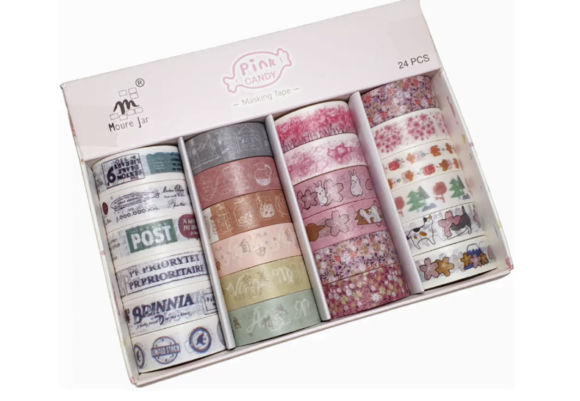 Washi Tapes Decoradas Kit com 24 rolos Pink Cand