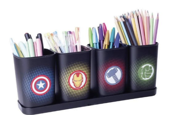 Porta Lápis/Caneta decorado 4 peças Plasutil mais suporte tema Avengers - Image 2